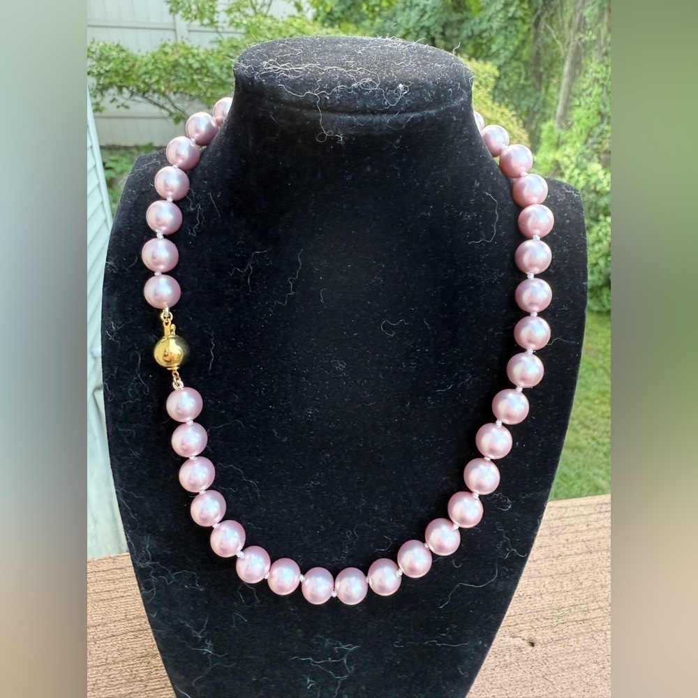 Vintage Pink Pink Faux Pearl Necklace with 925 silver clasp